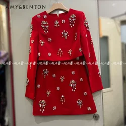 2024 New Fashion Style Popular Exquisite Heavy Industry Beads Gorgeous Short Top A-line Skirt Suit Fashion Coat 2 Pieces Outfits