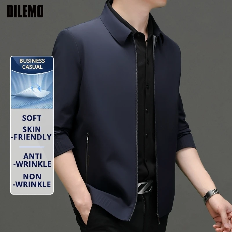 

High End Anti Wrinkle Mature Men Business Dad's Outfit Casual Blazer Jacket Autumn Windbreaker Middle Aged Executive Coats