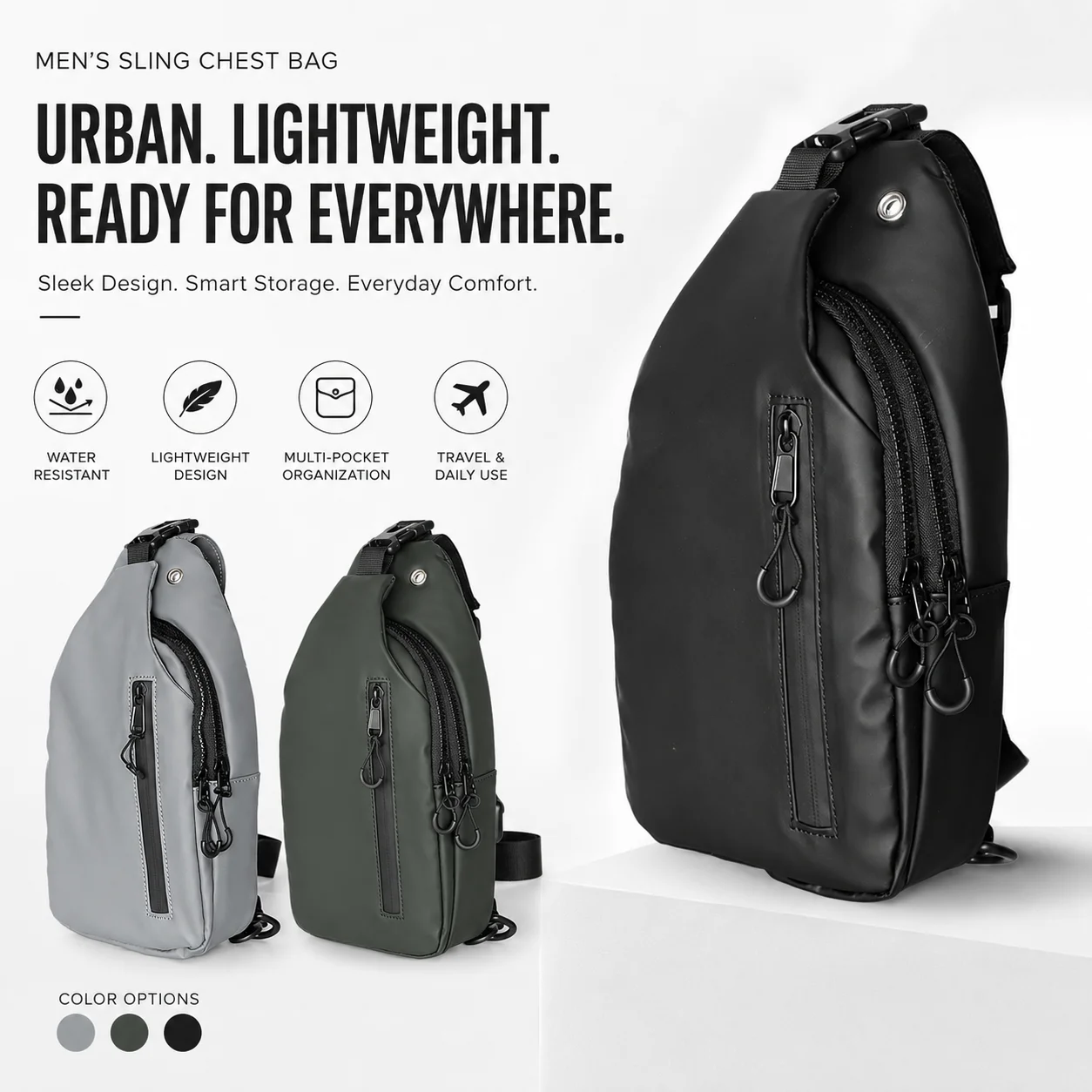 

Men’s Sling Chest Bag Water Resistant Crossbody Shoulder Backpack Casual Travel Daypack with Zipper Pockets for Commute