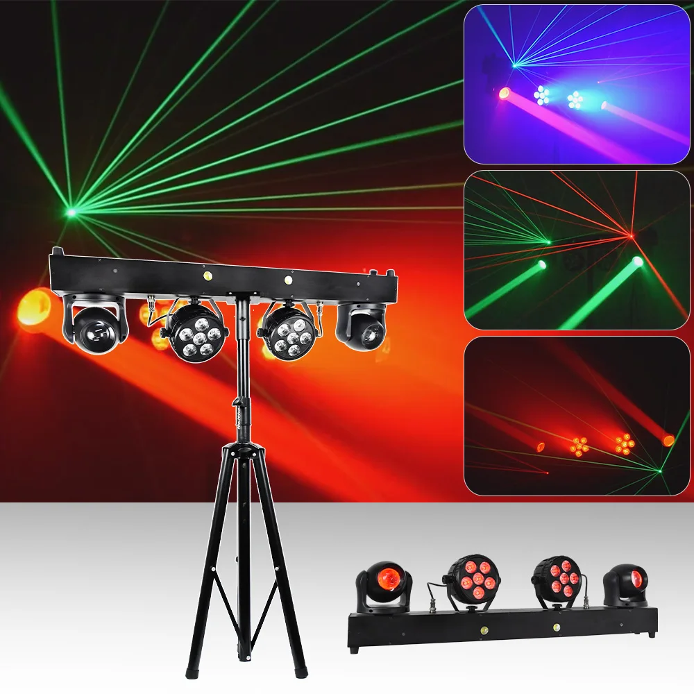 

Bar set 3in1 Effect Lighting LED 2x40w RGBW Beam Moving Heads 2x50w Par Lights With 2x150mw Green Laser Dmx Control Stage Light