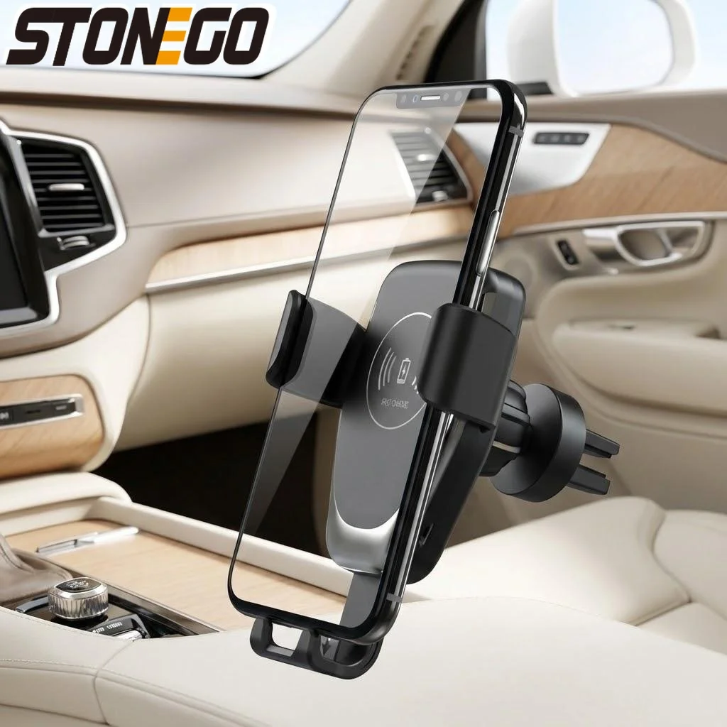 Wireless Car Charger Mount Qi Fast Charging Holder with LED Indicator Auto Clamping Air Vent Grip for Smartphones
