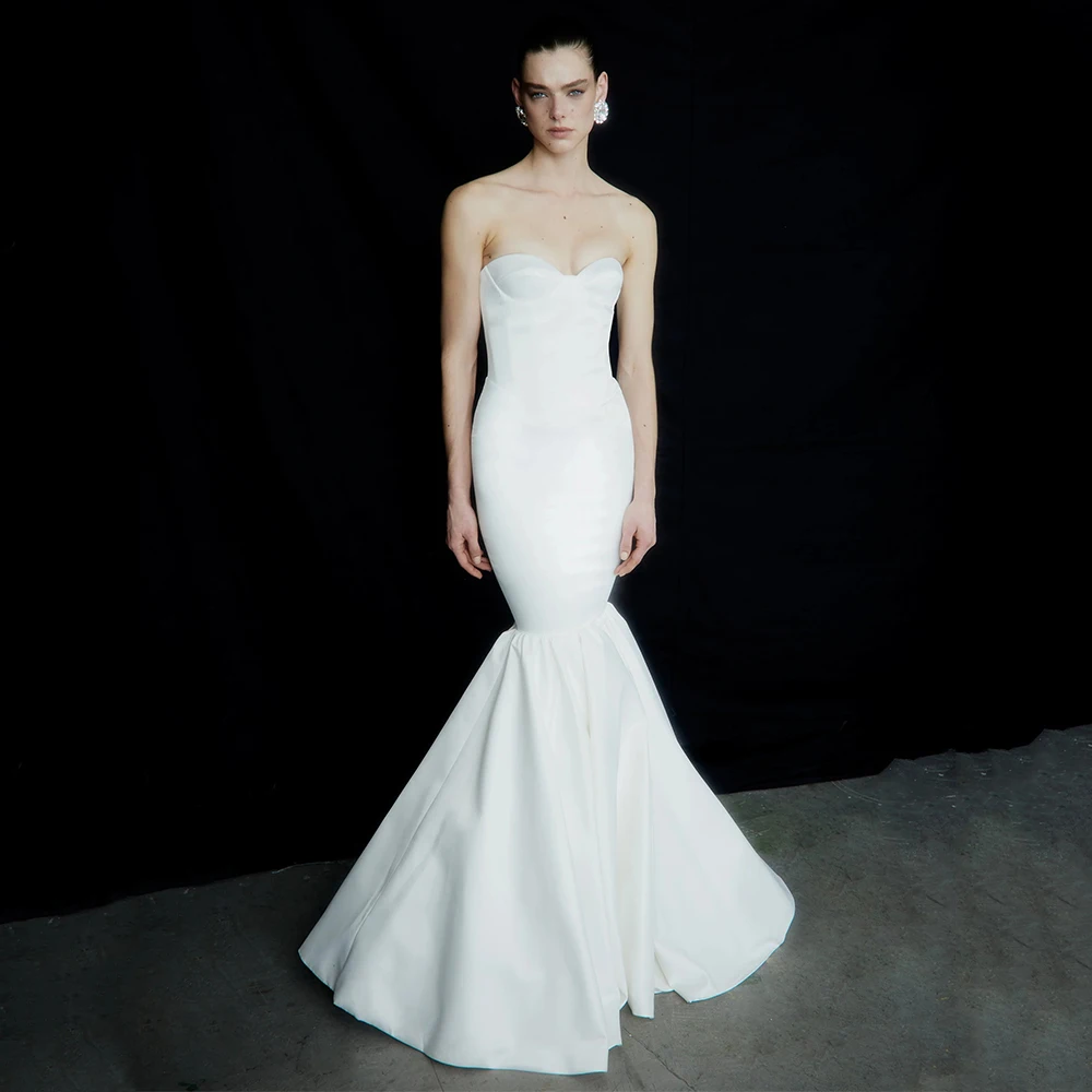 

Индивидуальное Простое Свадебное Платье Из Белого Атласа С Вырезом «Сердечко», Без Рукавов, Фасон «Русалка» Для Невесты 2026, Длинное Свадебное Платье «Труба»