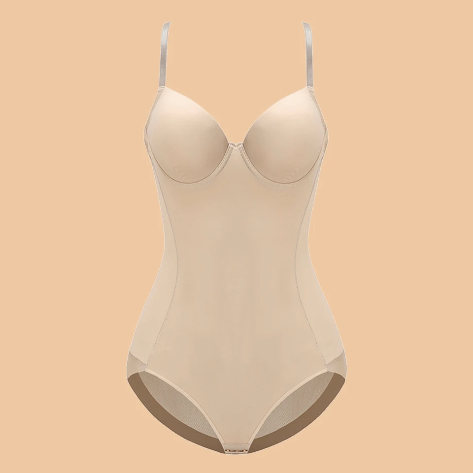 Weißer Bügel-Bodysuit für Damen, formgebend, dehnbar, einfarbig, seidig, Unterwäsche, Bodysuits, Shapewear – Detail 11