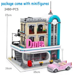 6 MINI Figures 2488PCS Downtown Diner Building Blocks Bricks Compatible 10260 15037 Education Kids Christmas Birthday Gifts Toy