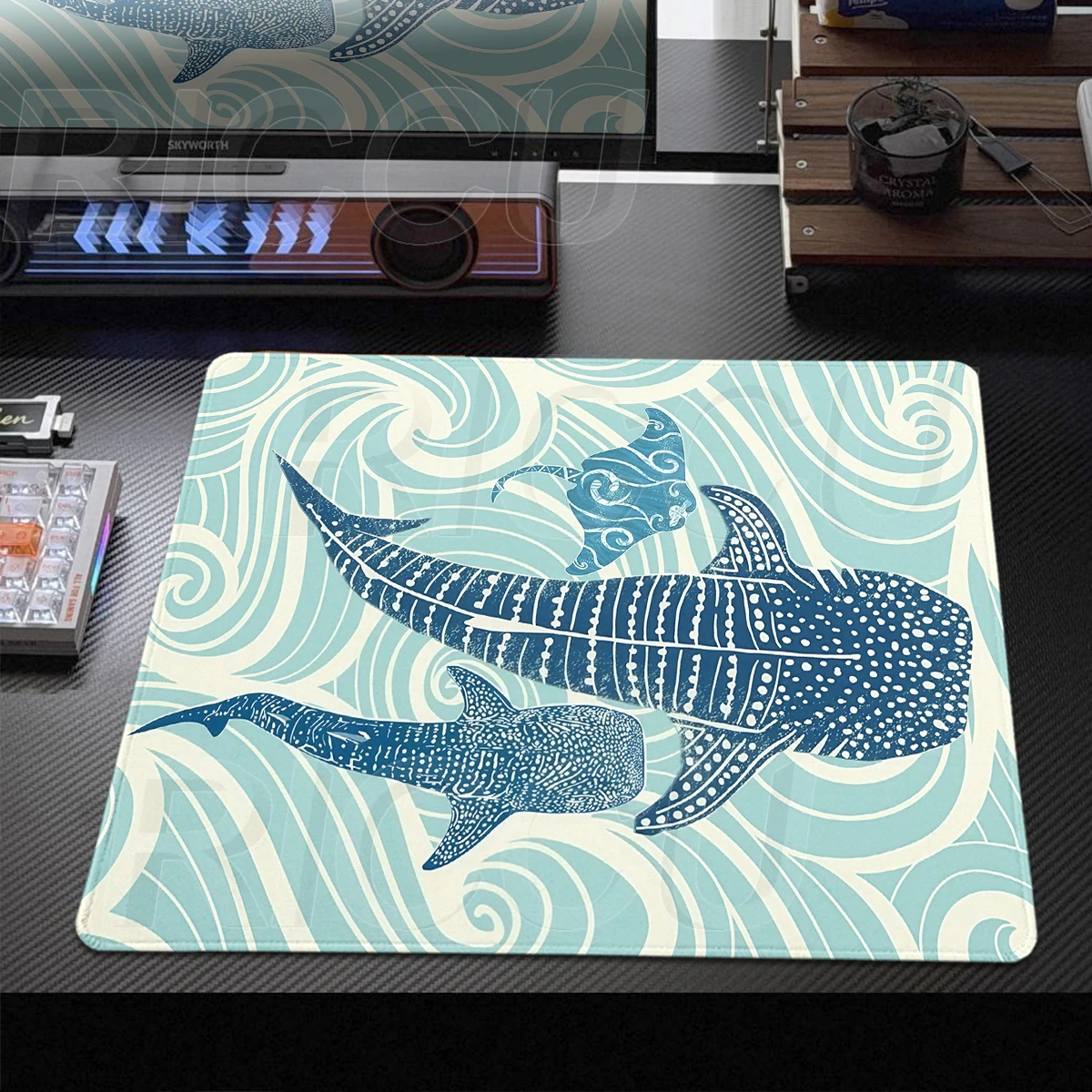 Office Desk Mat Sea Animal Whale Shark Blue Mouse Pad PC Accessories Non-slip Small Gamer Cabinet Table Rug E-Sports HD Mousepad