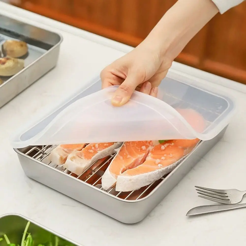 1Pcs Stainless Steel Crisper Box New with Lid Refrigerator Frozen Storage Box S/M/L Sorting Food Organizer Kitchen