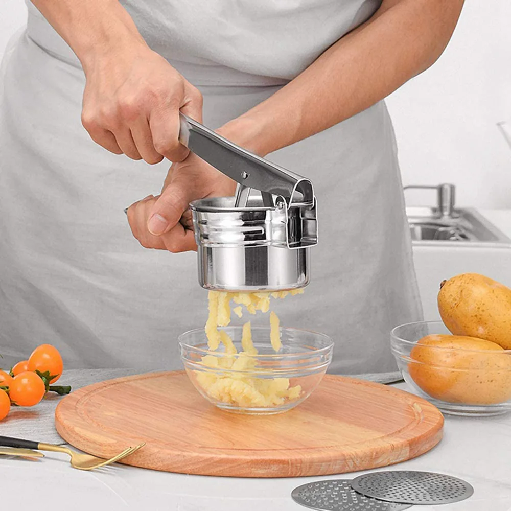 Stainless Steel Potato Ricer Manual Potato Masher with 3 Interchangeable Discs Fruit Juicer Lemon Squeezer Kitchen Acceesories