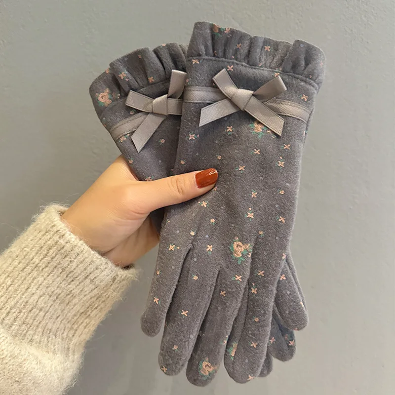 Autumn Winter Thin Women Driving Cold Proof Warm Gloves Split Finger Touch Screen Student Thin Velvet Thermal Outdoor Gloves