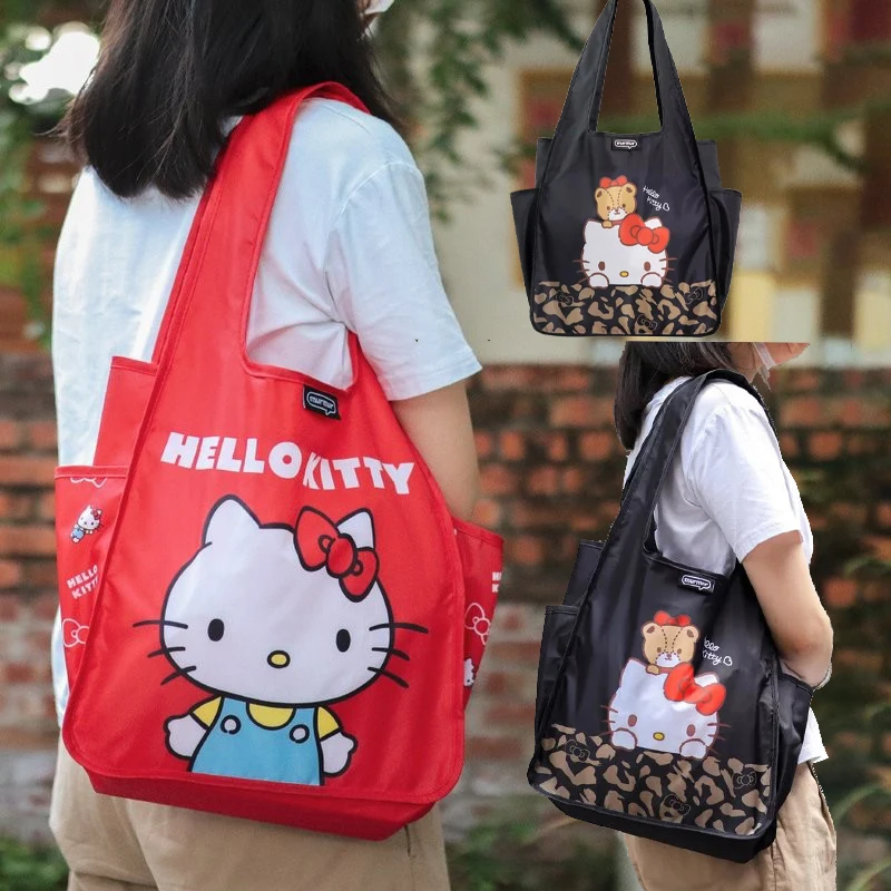 

Новая сумка через плечо Hello Kitty's, складная сумка Kawaii с героями мультфильмов, большая вместительная сумка для покупок в супермаркете, портативная сумка для хранения, сумки для женщин