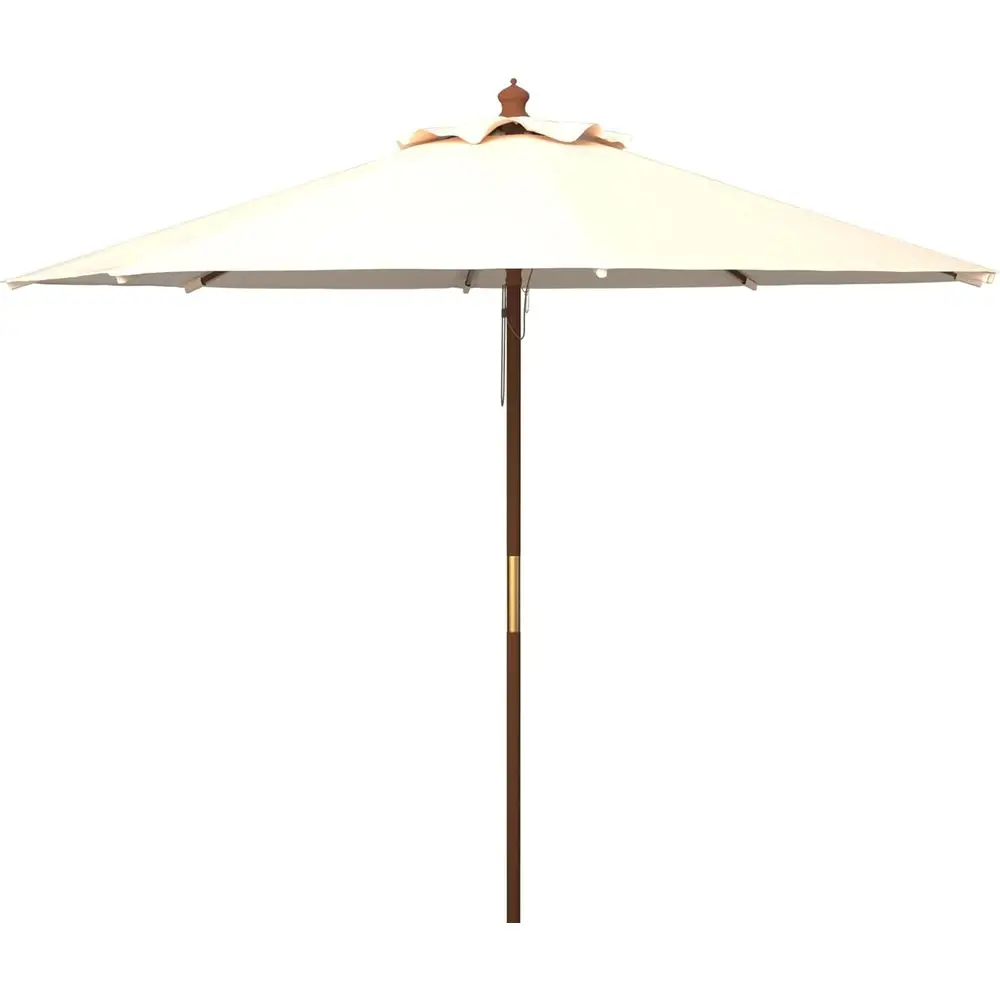 

White 11-Foot Wooden Pulley Market Umbrella for Outdoor Use