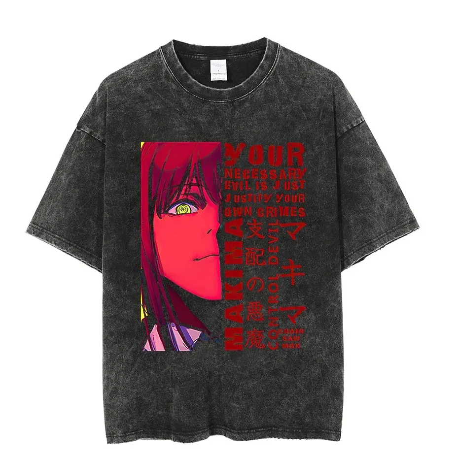 

Anime Chainsaw Man Washed TShirt Denji Pochita Graphic Tee Men Women Vintage Cotton Short Sleeve Casual Streetwear Tops