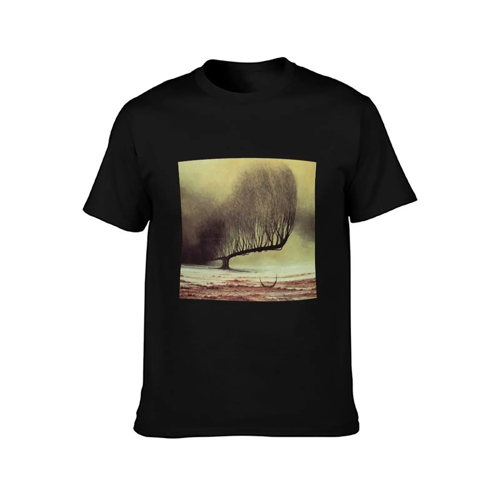 Untitled (Lone Tree), by Zdzis?aw Beksiński T-Shirt Active Sports Short Sleeve Cotton Shirt T-Shirt