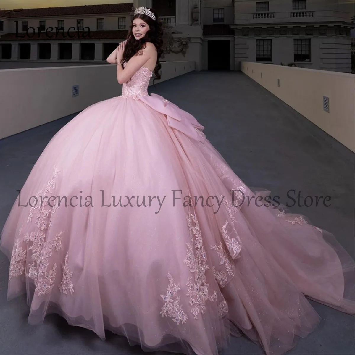 2024 rosa Quince anera Kleid Ballkleid Spitze Applikationen ärmellose Perlen Kristall formale Korsett süß 15 16 Vestidos de 15 Años