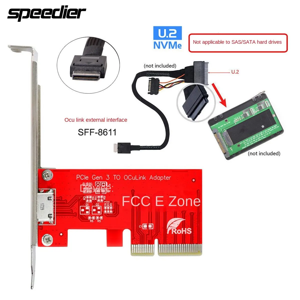 

PCI-E 3.0 Express 4.0 X4 To Oculink External SFF-8612 SFF-8611 Host Adapter for PCIe SSD with Bracket