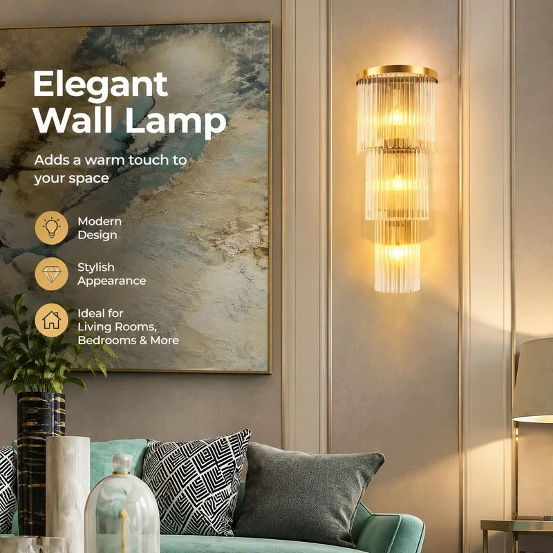 Crystal Wall Light, Luxury LED Sconce with Stainless Steel and Glass Decor for Living Room TV Walls, Hotel Projects, Nordic Chic