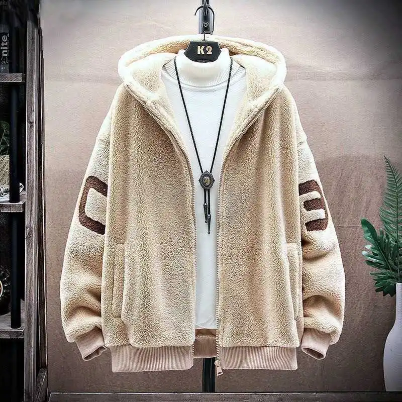 Agnello Velluto Jaet da uomo alla moda con cappuccio di grandi dimensioni autunno inverno vestiti di cotone Hong Kong Sle sciolto casual caldo coppia Cotto...