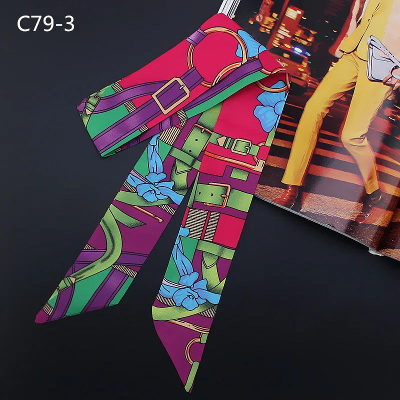 2024 New Scarf Belt Chain Print Small Silk Scarf For Women Bag Ribbons Fashion Brand Head Scarf Floral Long Scarves C79