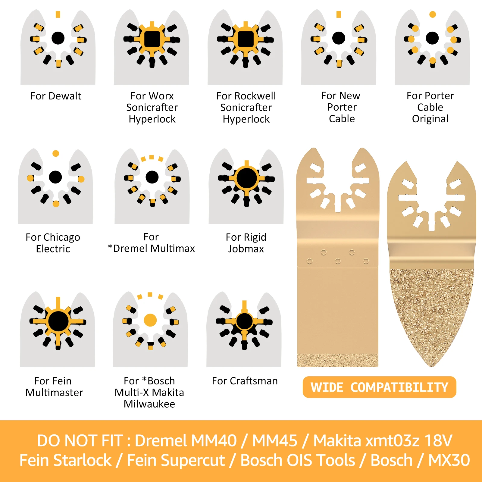 4Pcs Diamond Carbide Oscillating Saw Blade Set Quick Release Mixed Oscillating Multi Tool Blade Universal Semi Circle Triangle