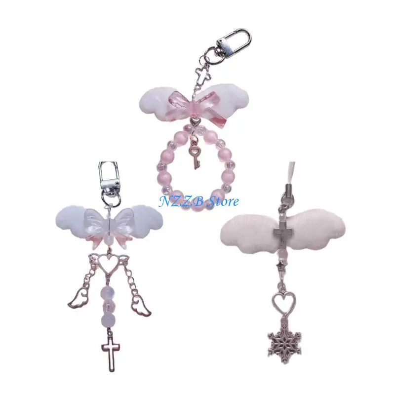 

T21F Fashionable Cartoon Wing Beaded Charm Acrylic Cellphone Lanyard