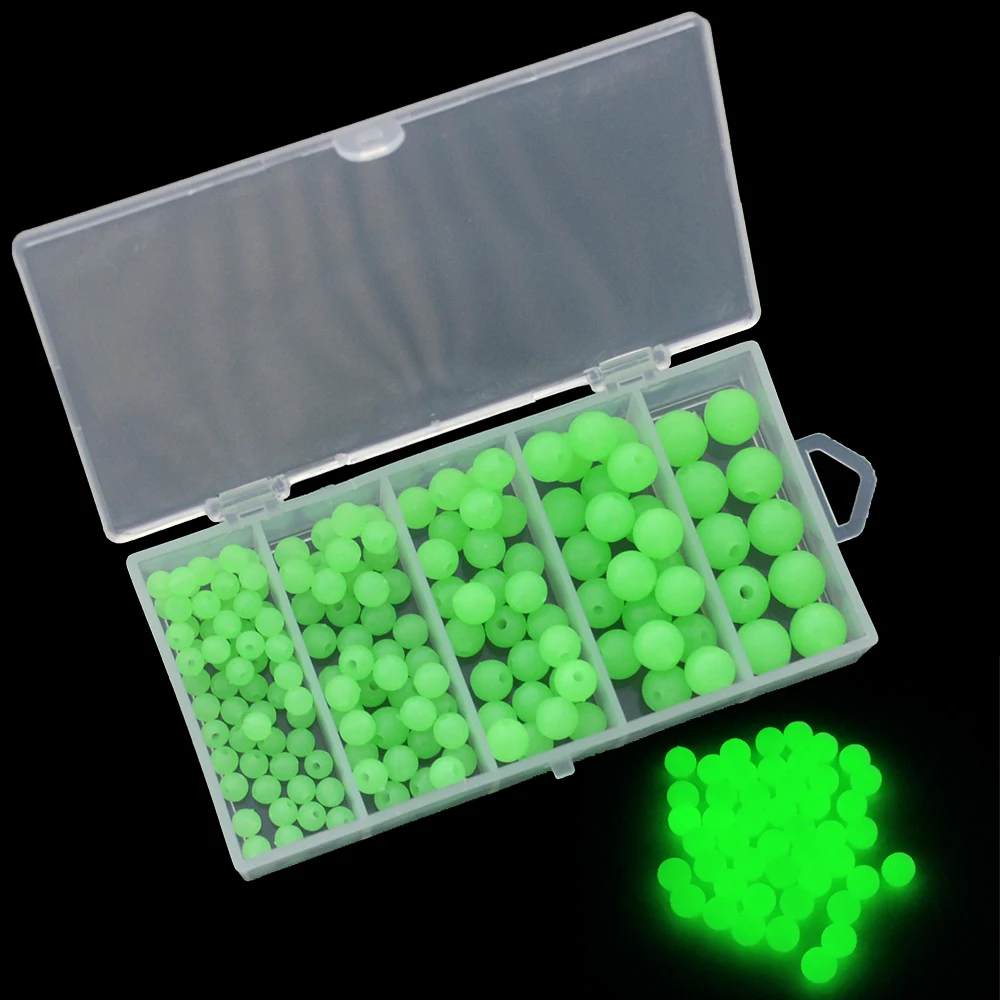 Luminous Fishing Beads 150pcs Assorted Soft Rubber Glow Fluorescent Green Fishing Beads Diameter 4mm 5mm 6mm 7mm 8mm