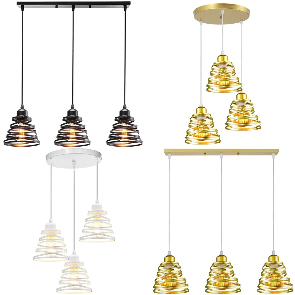 

Vintage Plating Creative Hanging Lamps Modern 3-Lights Spring Metal Cage Pendant Lamp Restaurant Living Room Kitchen Light