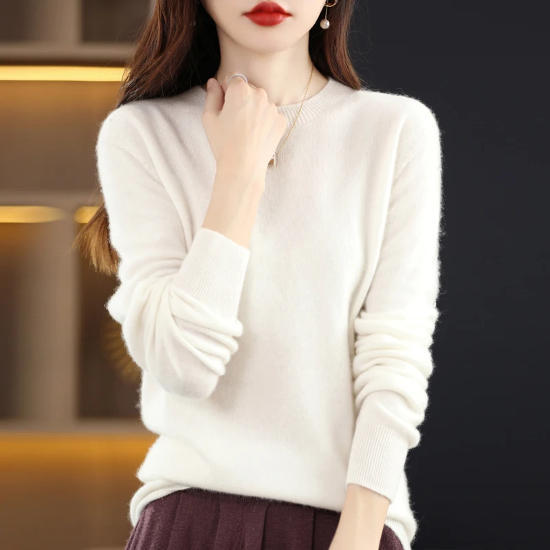 

Crewneck long-sleeved pullover bottom knit sweater women's short sweater simple everything with warm solid color sweater new