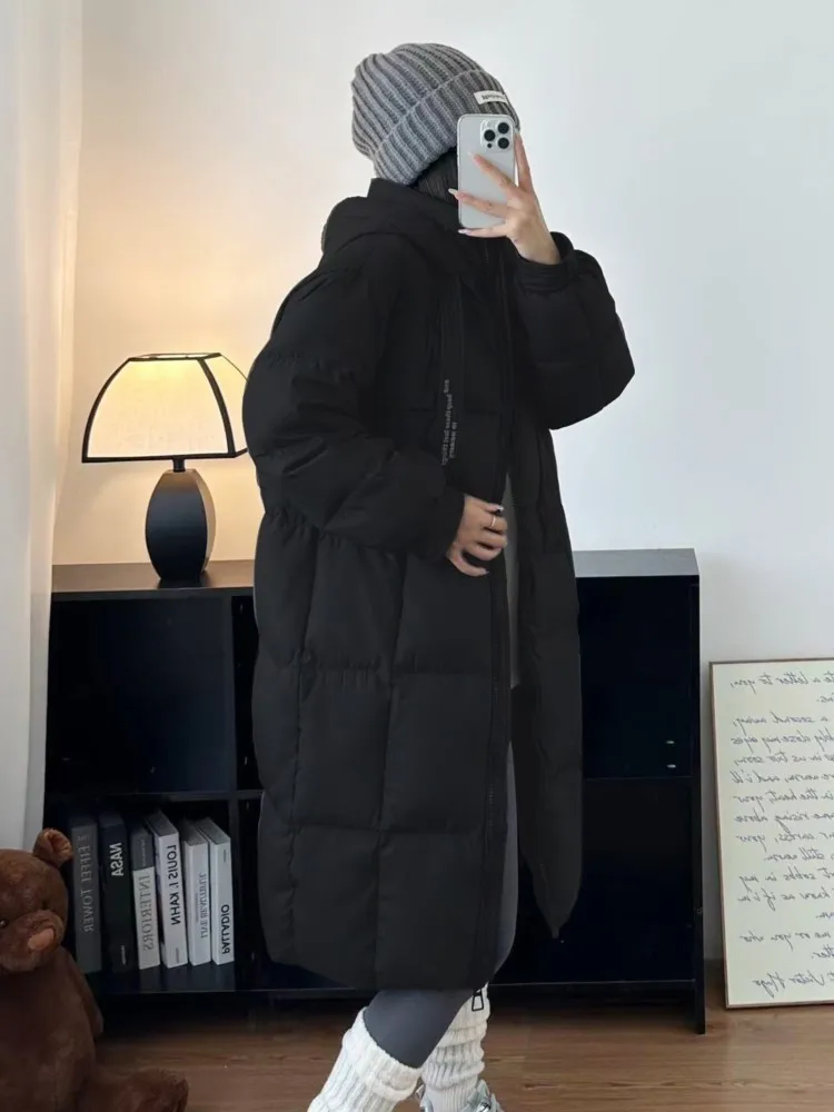 Women Winter Thicken Hooded Down Long Coat Casual Long Sleeve Warm Zipper Pocket Coats New Korean Fashion Female Parka Overcoat