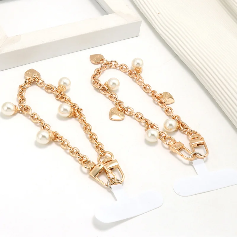 Acrylic Heart Pearl Cherry Pendant Metal Chain L Letter Bag Chain Zinc Alloy Decorative Fashion Sweet Style Pure Color