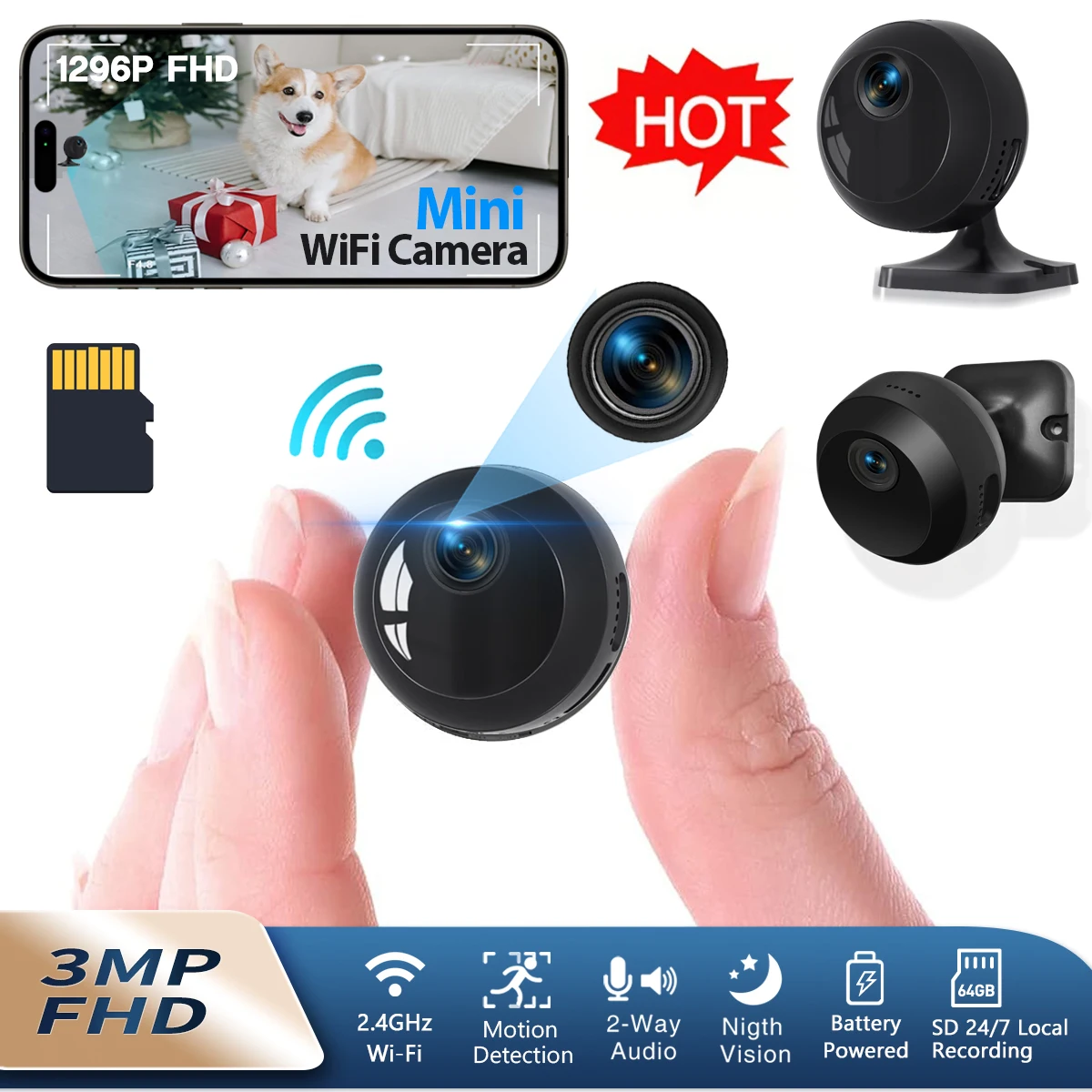 

1080P HD security camera Indoor/outdoor surveillance camera,Motion detection,USB charging,Easy installation,Nanny monitoring