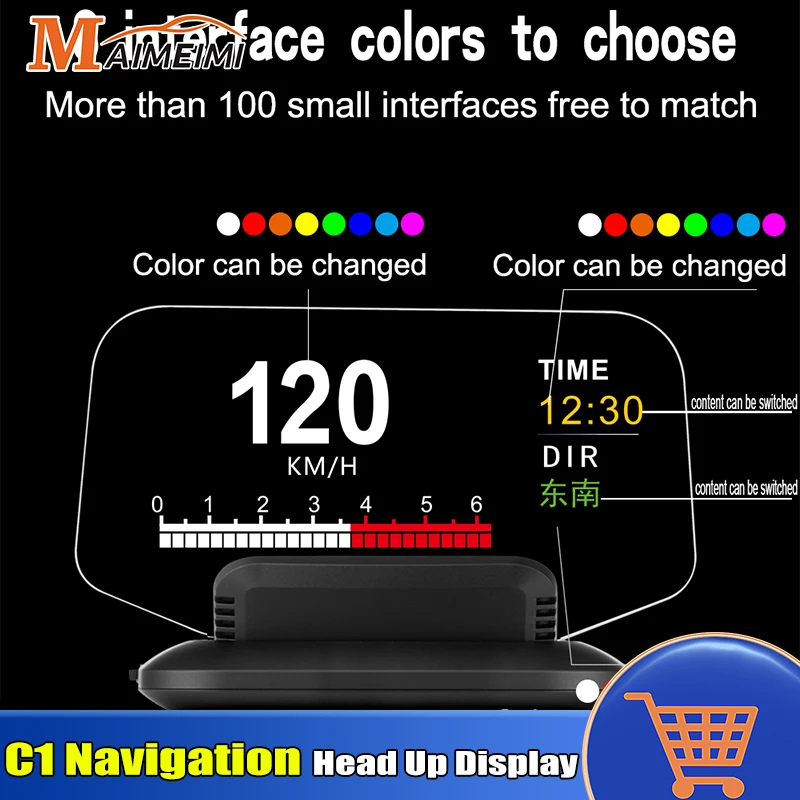 

C1 Navigation Version For HUD Car Head Up Display OBD2 GPS Dual Systems Speedometer Water Oil Temp Voltage Overspeed RPM Warning