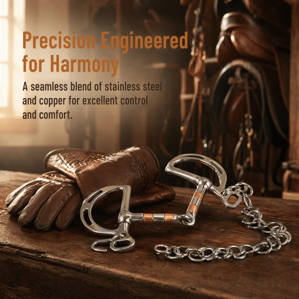 Stainless Steel D Ring Snaffle Bit Durable Chain Attachment Stainless Steel Horse Bit Lightweight Copper Horse Snaffle Bit
