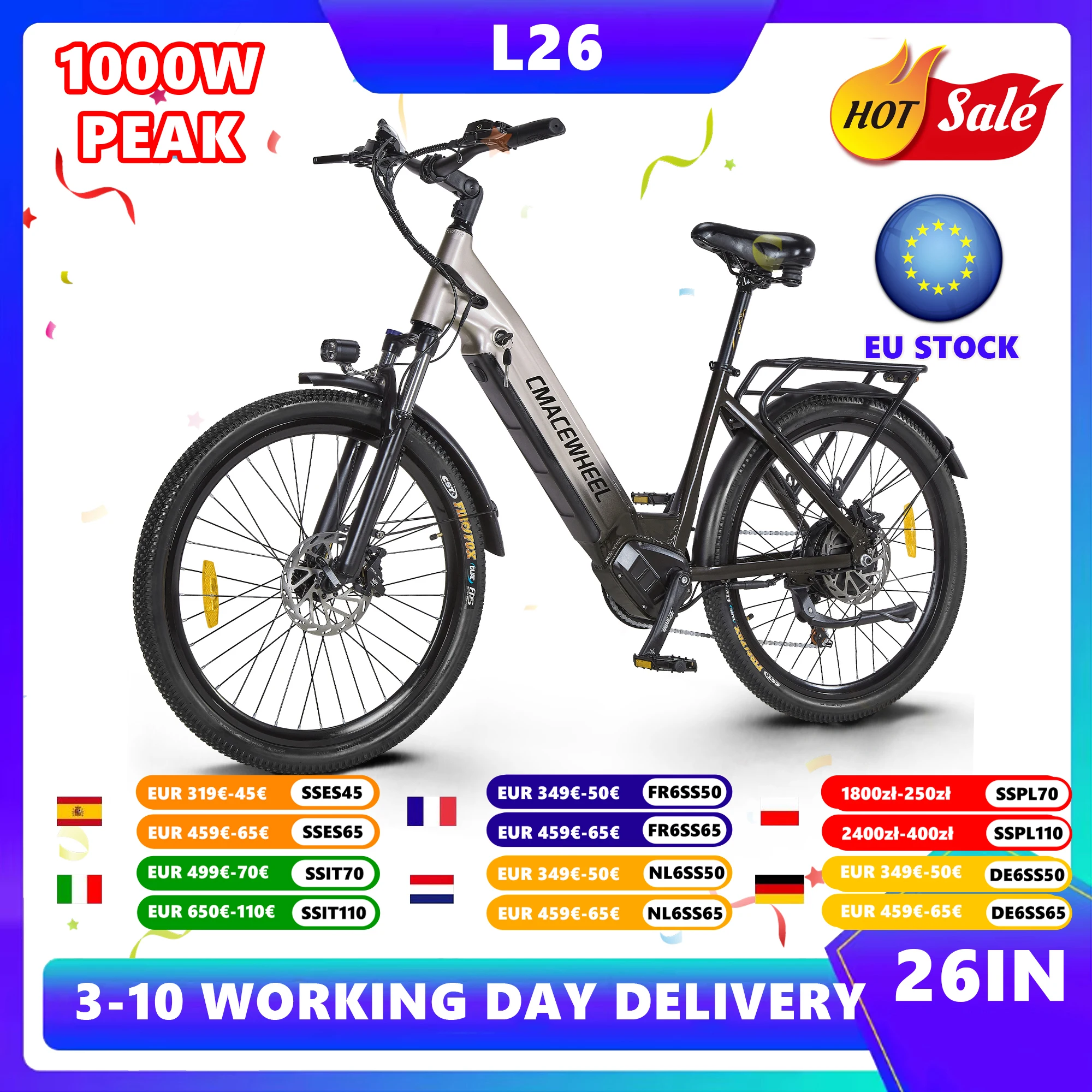 Vélo électrique 26'' pour adultes, batterie 48V 17AH, vélo électrique à assistance au pédalage, frein à huile, vélo de montagne électrique, PEAK 750W, vélo électrique de ville