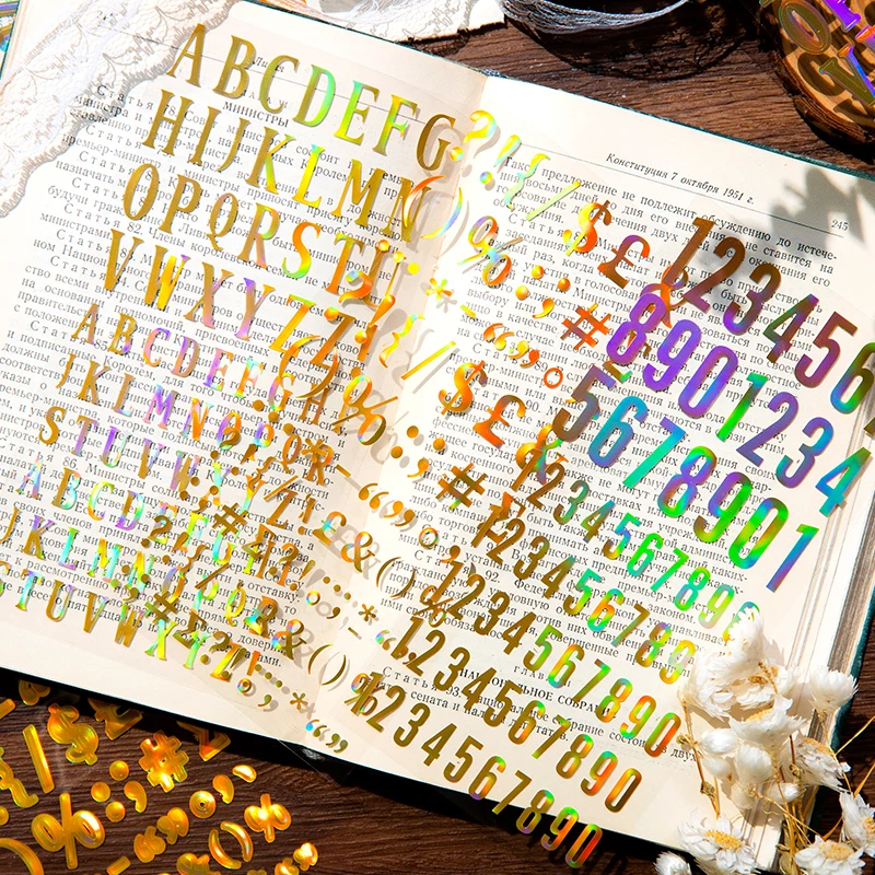 Yoofun Bronzing Numbers English Letters Punctuation Mark Stickers Creative Scrapbooking Journal Decor Labels Stationery