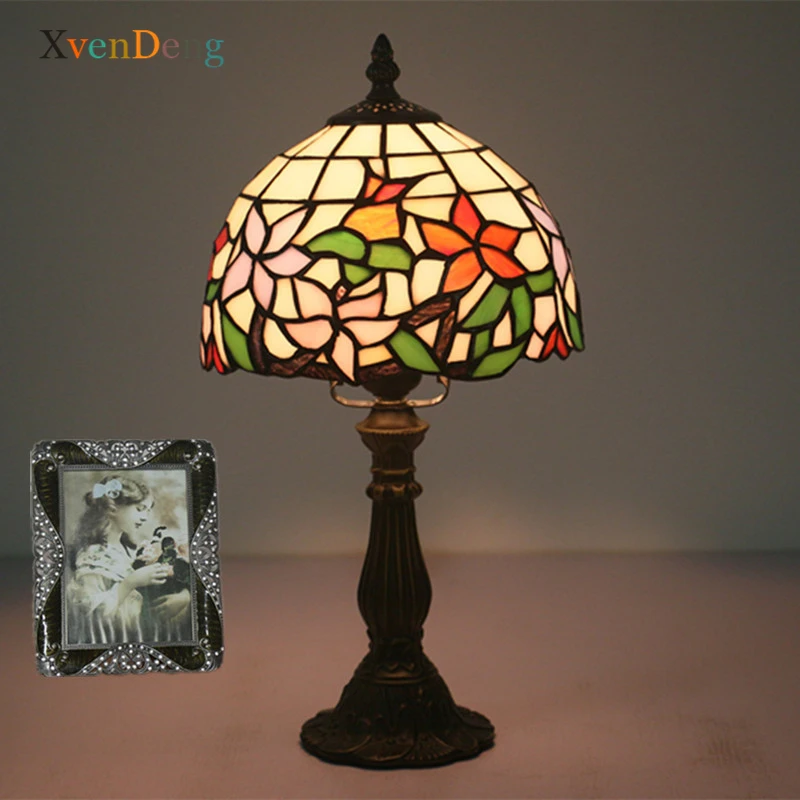 

Table Lamp Tiffany Art Creativity Mediterranean Stained Glass Flower Bedroom Night Stand Study Desk Lamp Nordic Iron LED Lights