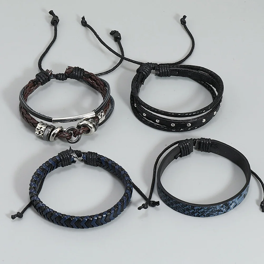 4 Pcs Bracelet Braided for Men Unisex Mens Spiral Bracelets Cuff Women Artificial Man