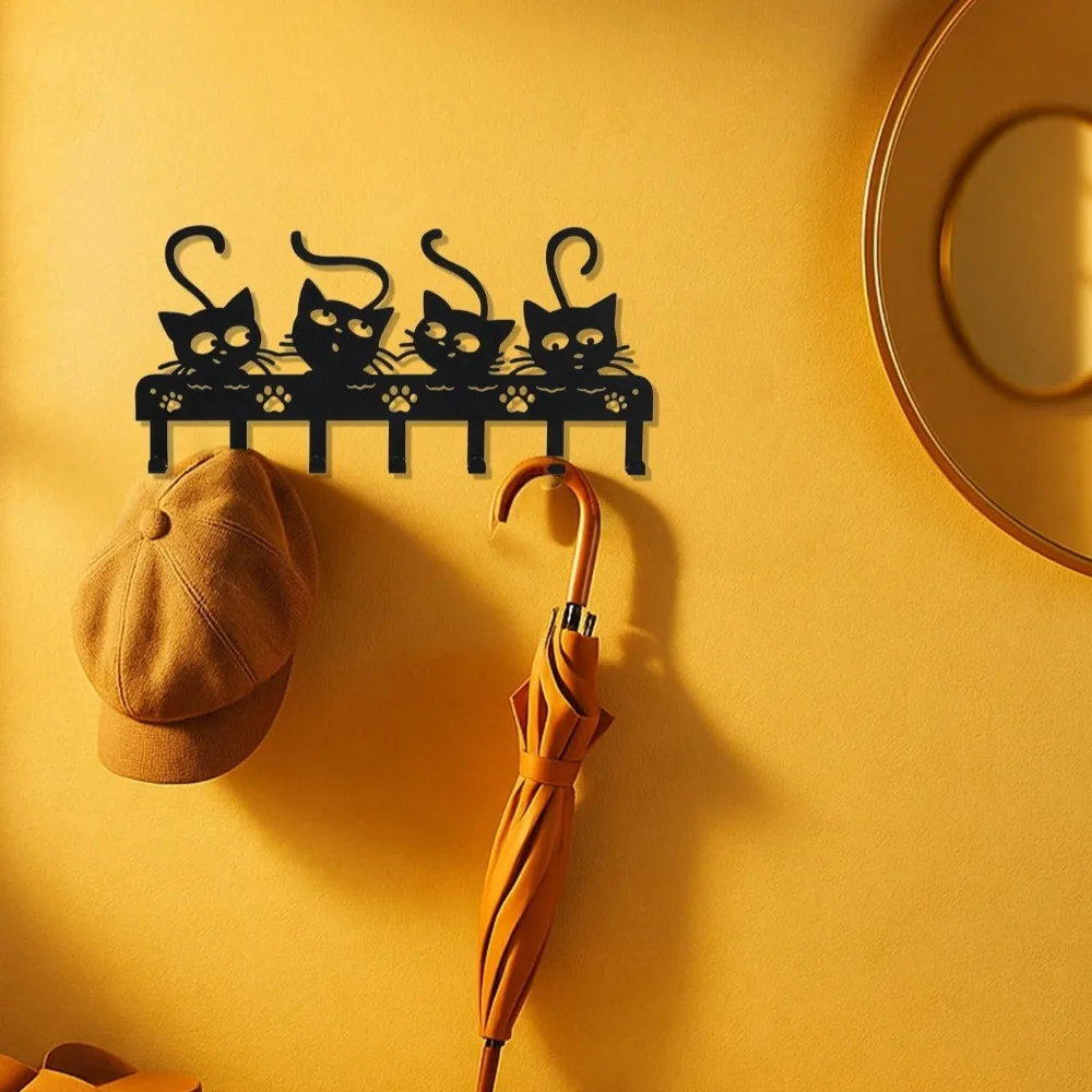 ที่แขวนกุญแจรูปแมวสไตล์วินเทจ – ที่เก็บกุญแจโลหะกันสนิมพร้อมตะขอ 7 อัน ตกแต่งทางเข้าบ้านด้วยธีมสัตว์น่ารัก