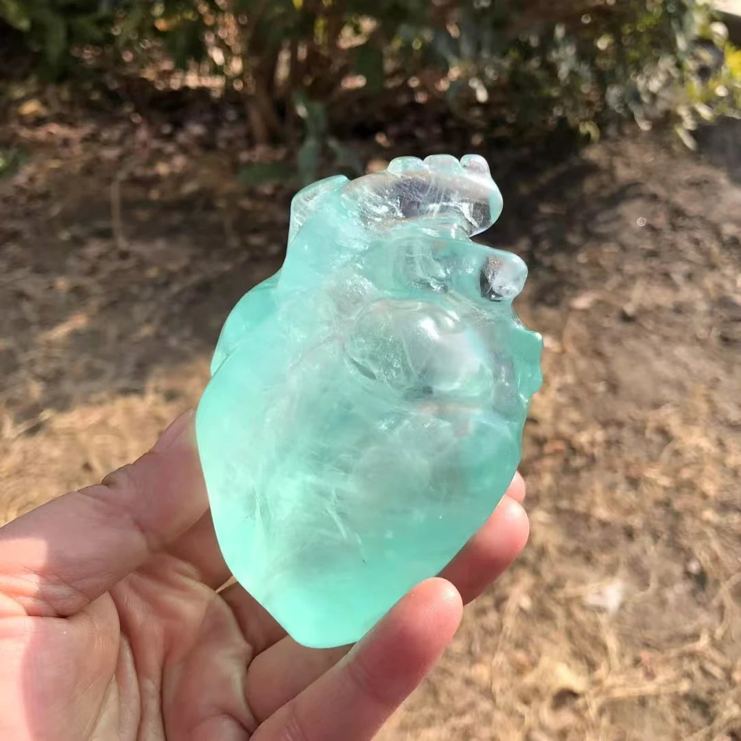 

10cm Natural Fluorite Heart hand model carving Healing Reiki Home decoration Chakra Office collection