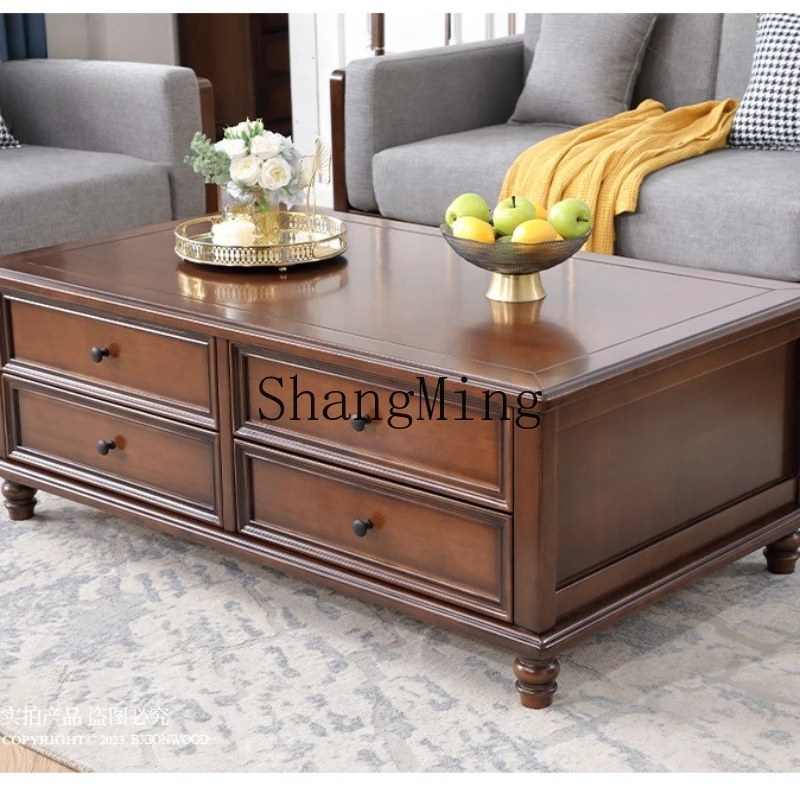 

FG retro solid wood coffee table living room TV cabinet combination modern small apartment household storage tea table