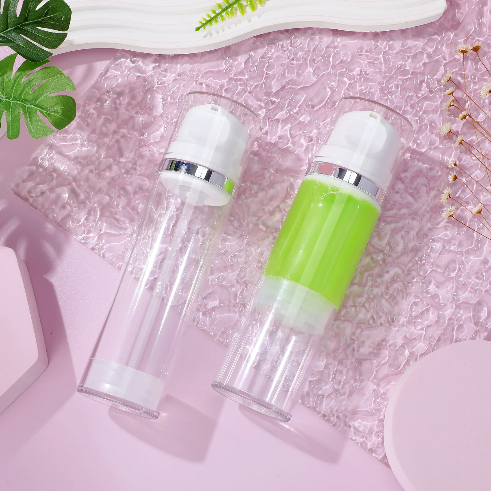2Pcs Airless Pump Bottle Travel Refillable Lotion Dispenser Portable Vacuum Cream Container Press Airless Pump Bottle