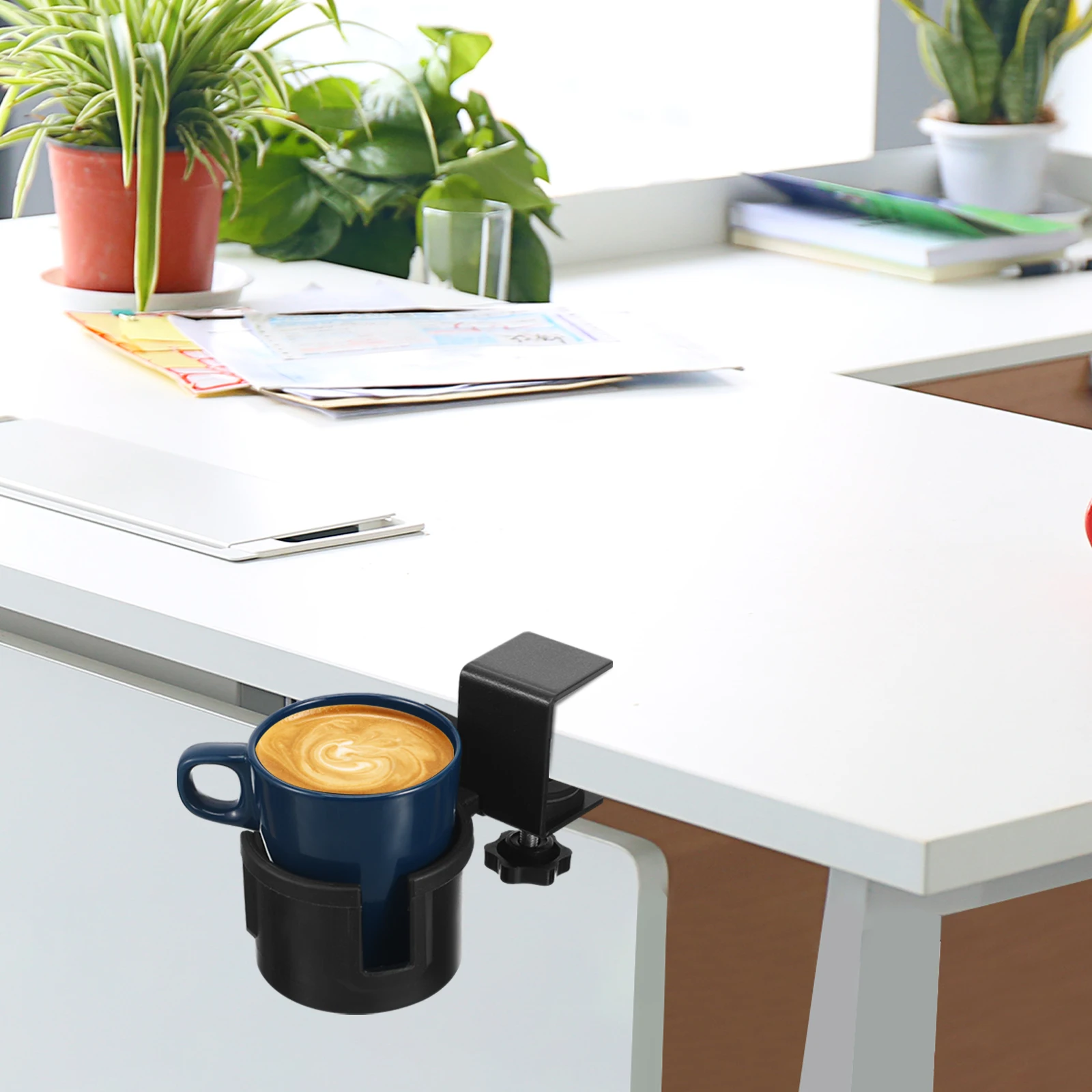 

Desk Cup Holder 180° Adjustable Metal Bracket for Water Glass Office Drinks Universal Fit Spill Protection Sturdy Build Bottle