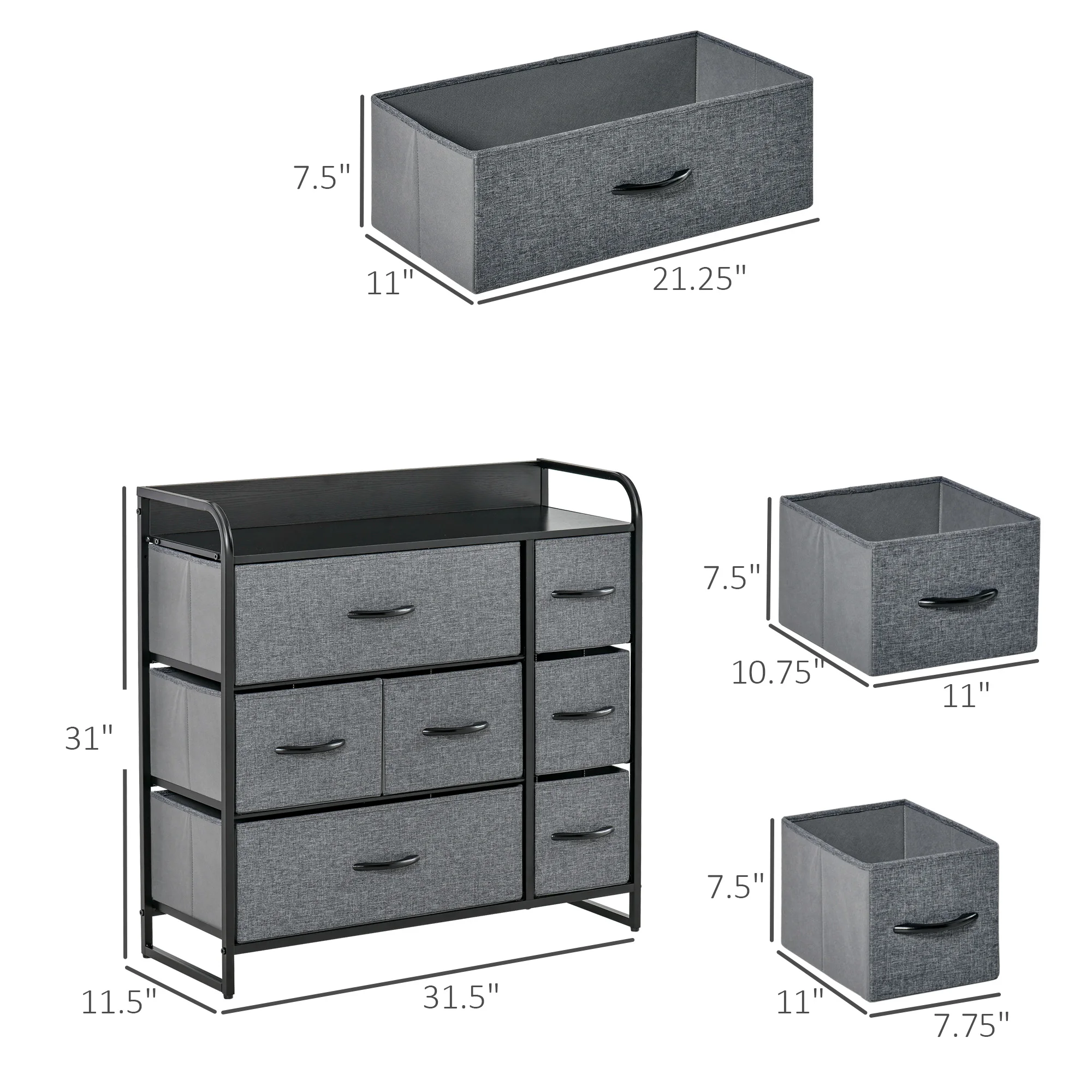 7 Drawer Dresser Organizer, Fabric Dresser Tower for Bedroom, Hallway Grey