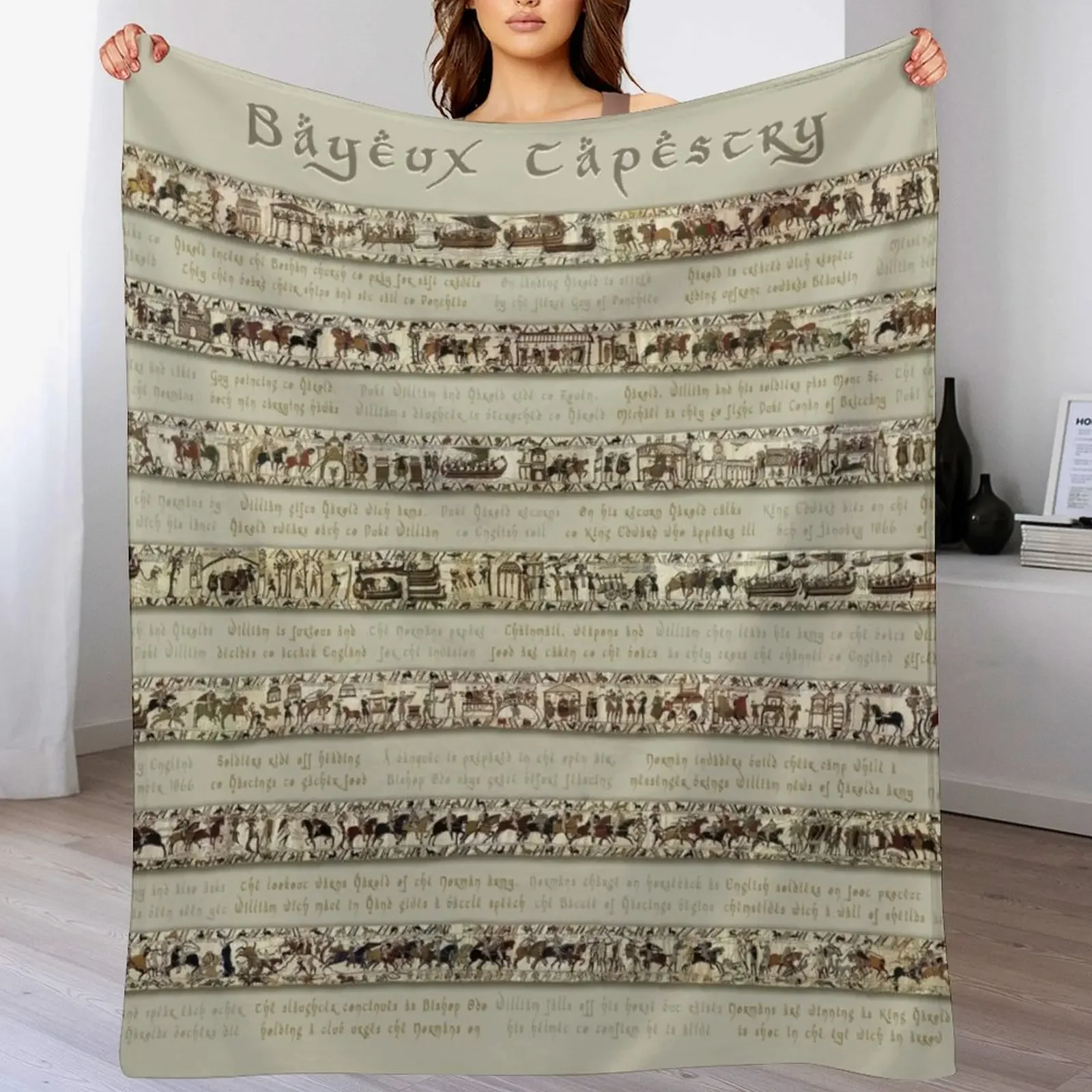 

Bayeux Tapestry Full Scenes On Beige Background Throw Blanket Cozy Throw Blanket for Bed Sofa Chair
