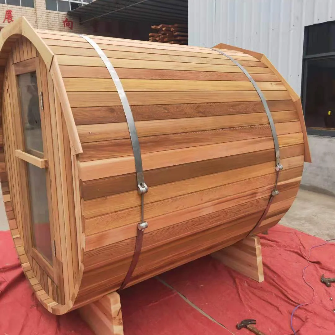2021 Popular Person 1800*2400mm Outdoor Sauna with Porch Traditional Solid Wood Cana