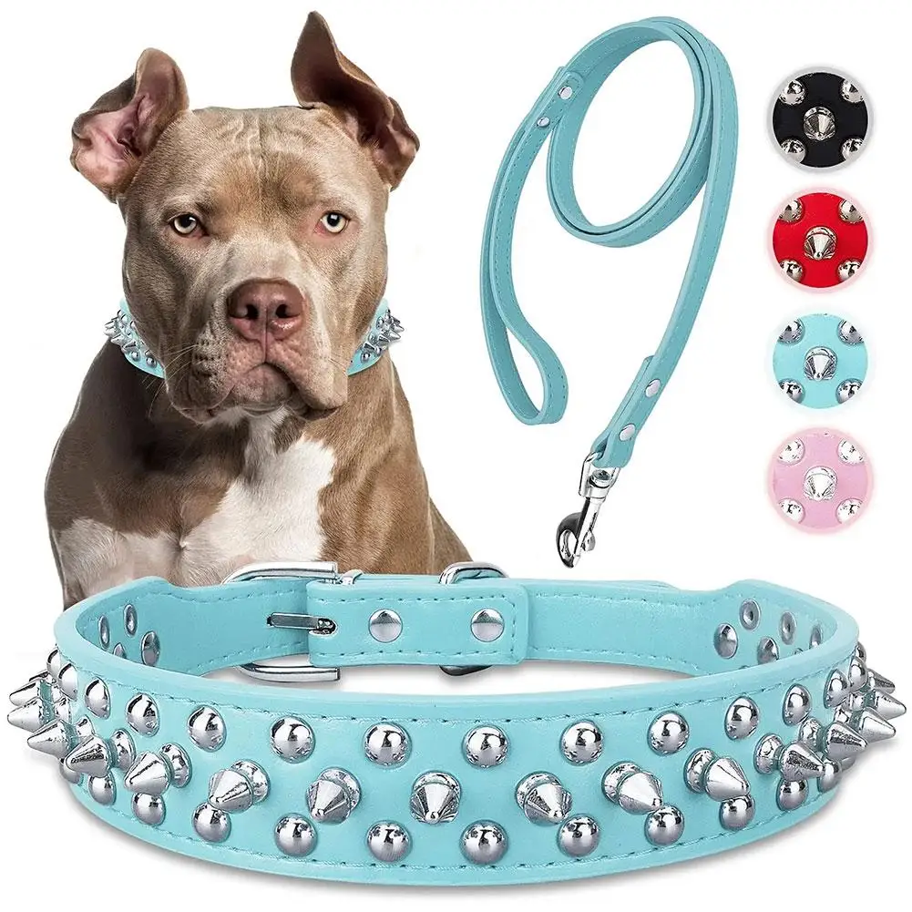 Adjustable Leather Pet Dog Collar Neck Strap Spiked Dog PU Punk Rivet Collar For Middle-large Dog Bulldog Outdoor Walking J6V7