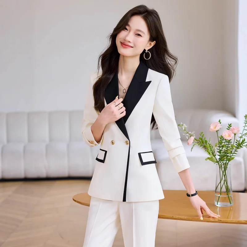 Terno feminino jacket2025new outono high-end elegante bloco de cores commuter formal terno de negócios