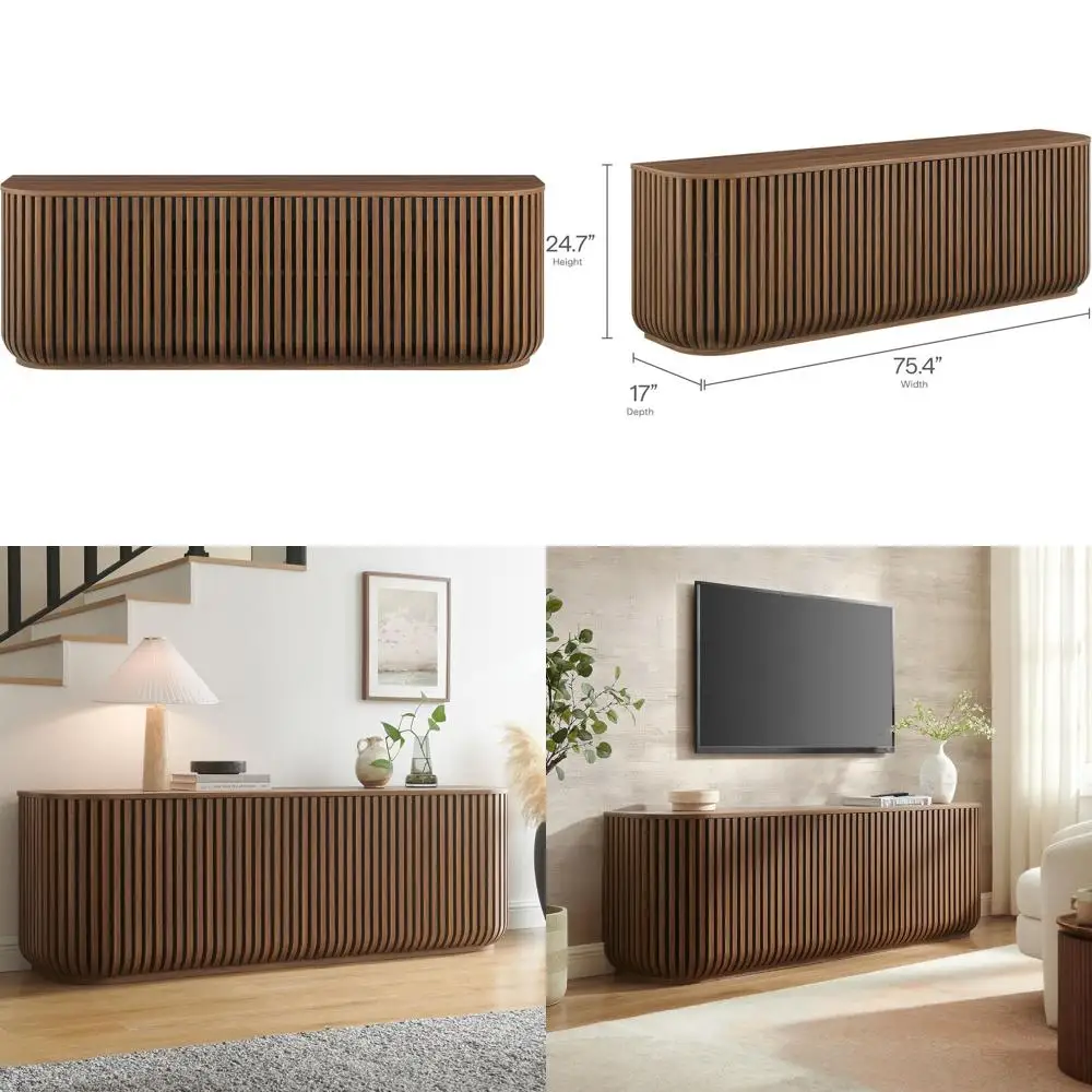 

ortitude 75" luted Curved Sideboard Buet with 4 Doin Walnut – ern Media ole TV Stand with Adjustable Shelves and Cable Managemen