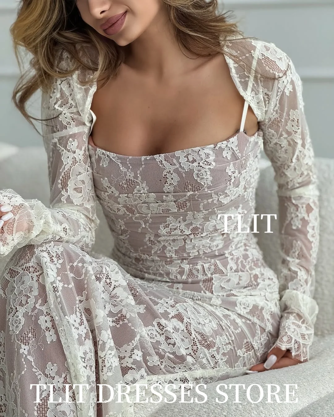 TLIT Luxurious Lace Mermaid Wedding Dresses Customized Deep Strapless  فساتين زفاف Long Lace Bolero Corset Gowns