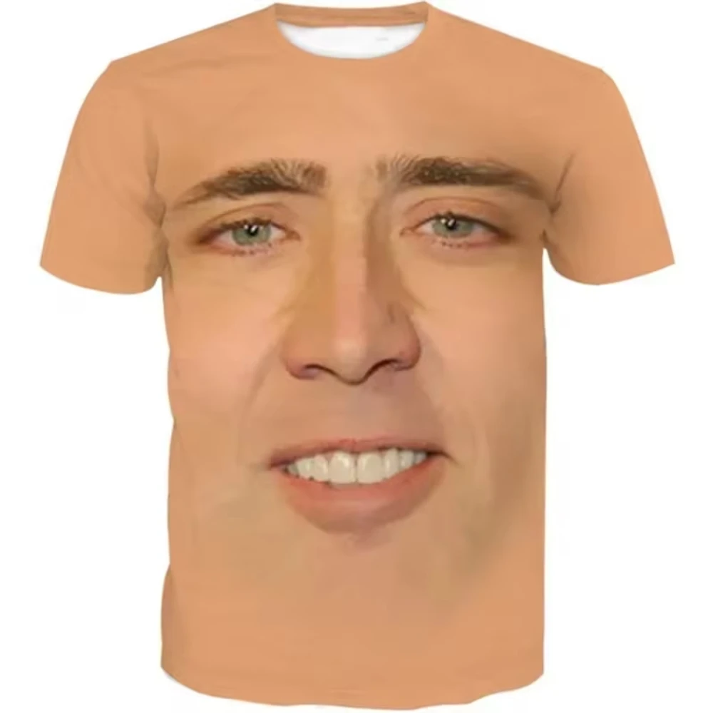 Funny Nicolas Cage Face Graphic 3D Print T Shirt Men Casual O-Neck Tee Shirts Fashion Harajuku Short Sleeve Oversized Clothing