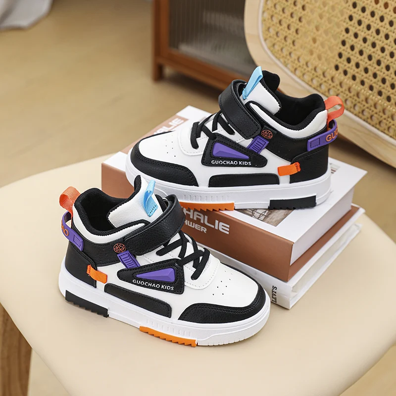 Brand Kids Sneakers Casual Shoes Boys High Top Leather Waterproof Board Shoes Children Non-slip Sports Walking Shoes Size 28-38