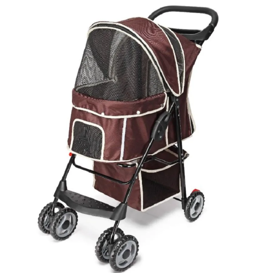 

Pet Dog Stroller Trolley Foldable Travel Carriage with Wheels Zipper Entry Cup Holder Storage Basket Pushchair Pram Jogger Cart